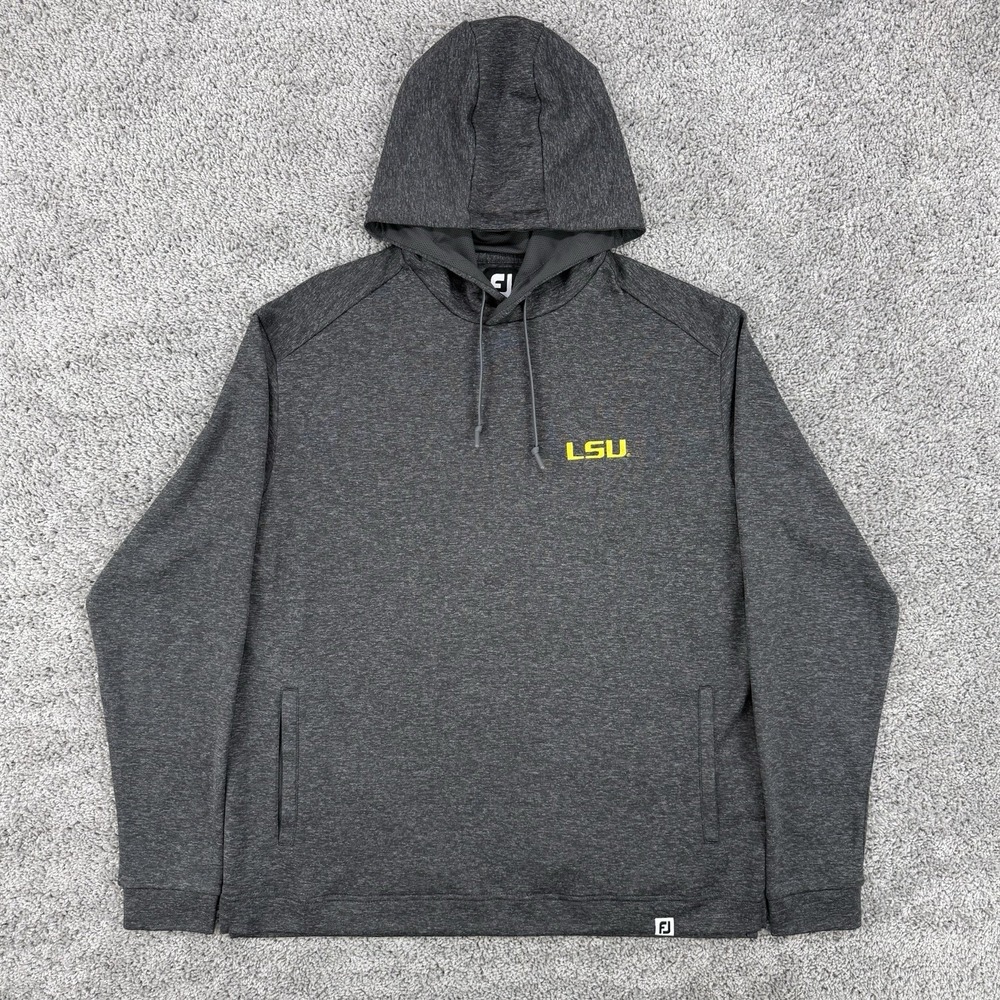 FootJoy LSU Hoodie Men's M Heathered Gray Tigers Performance Drawstrings Golf